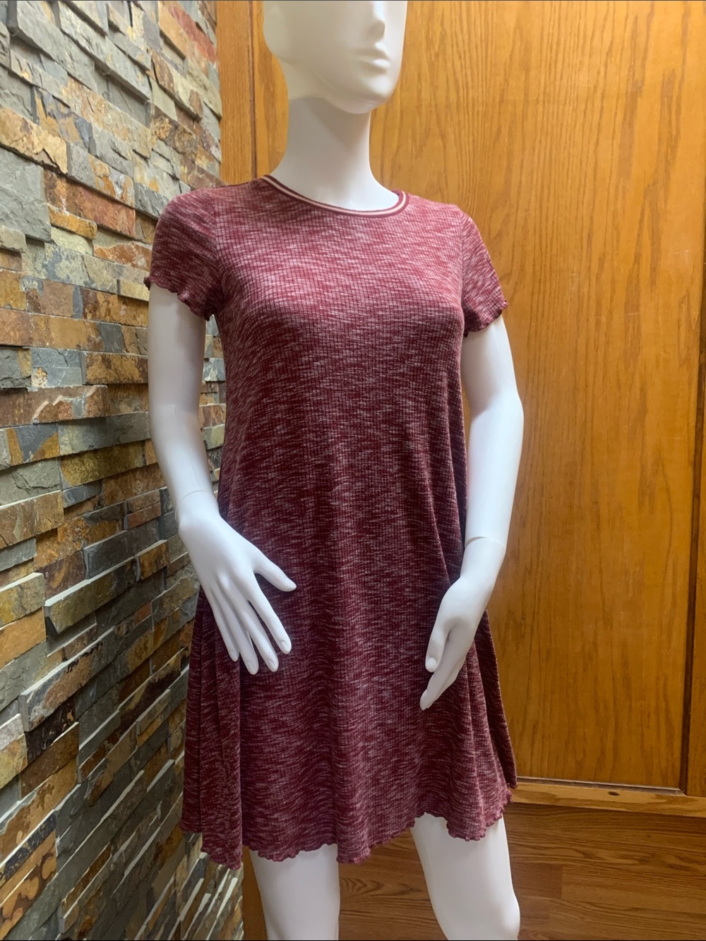 love, Fire Burgundy Marled Ribbed Top with Pale Pink Stripe